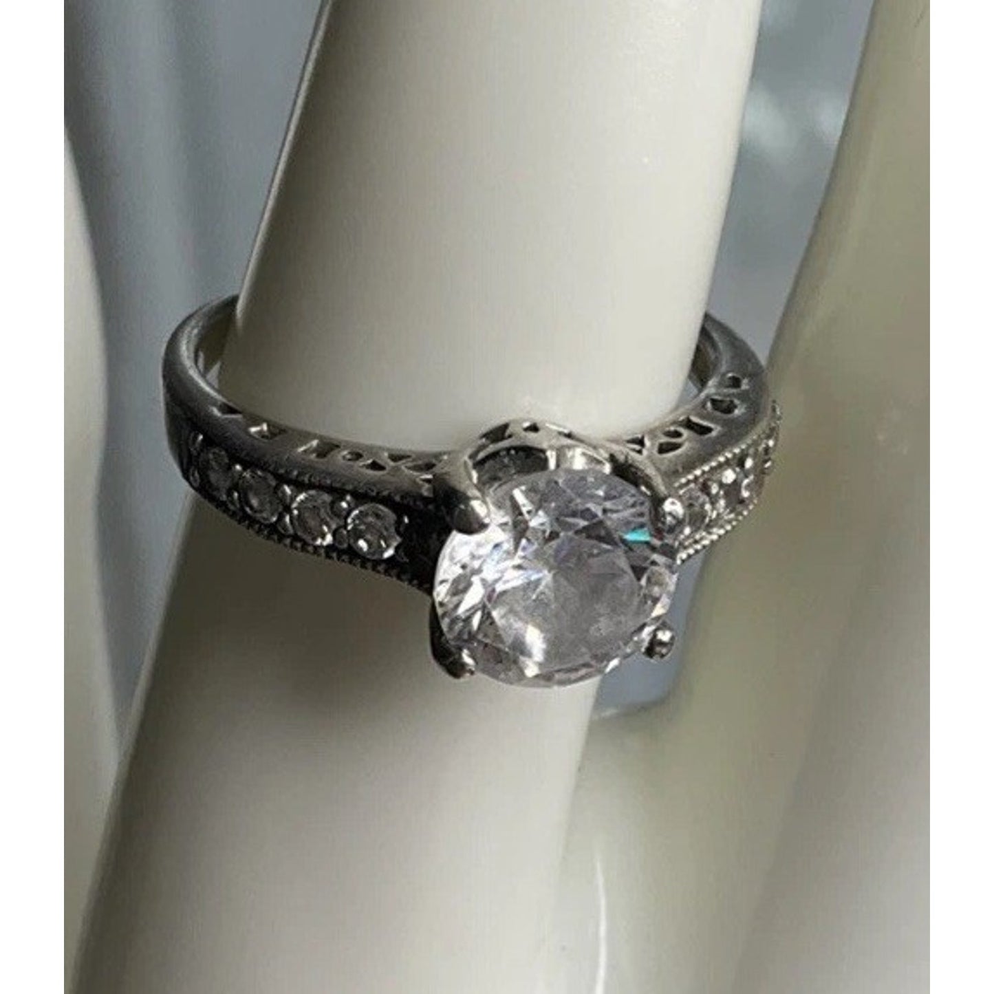 Sterling Silver CZ Engagement Ring Size 8.5 Round Solitaire Bridal Ring 925