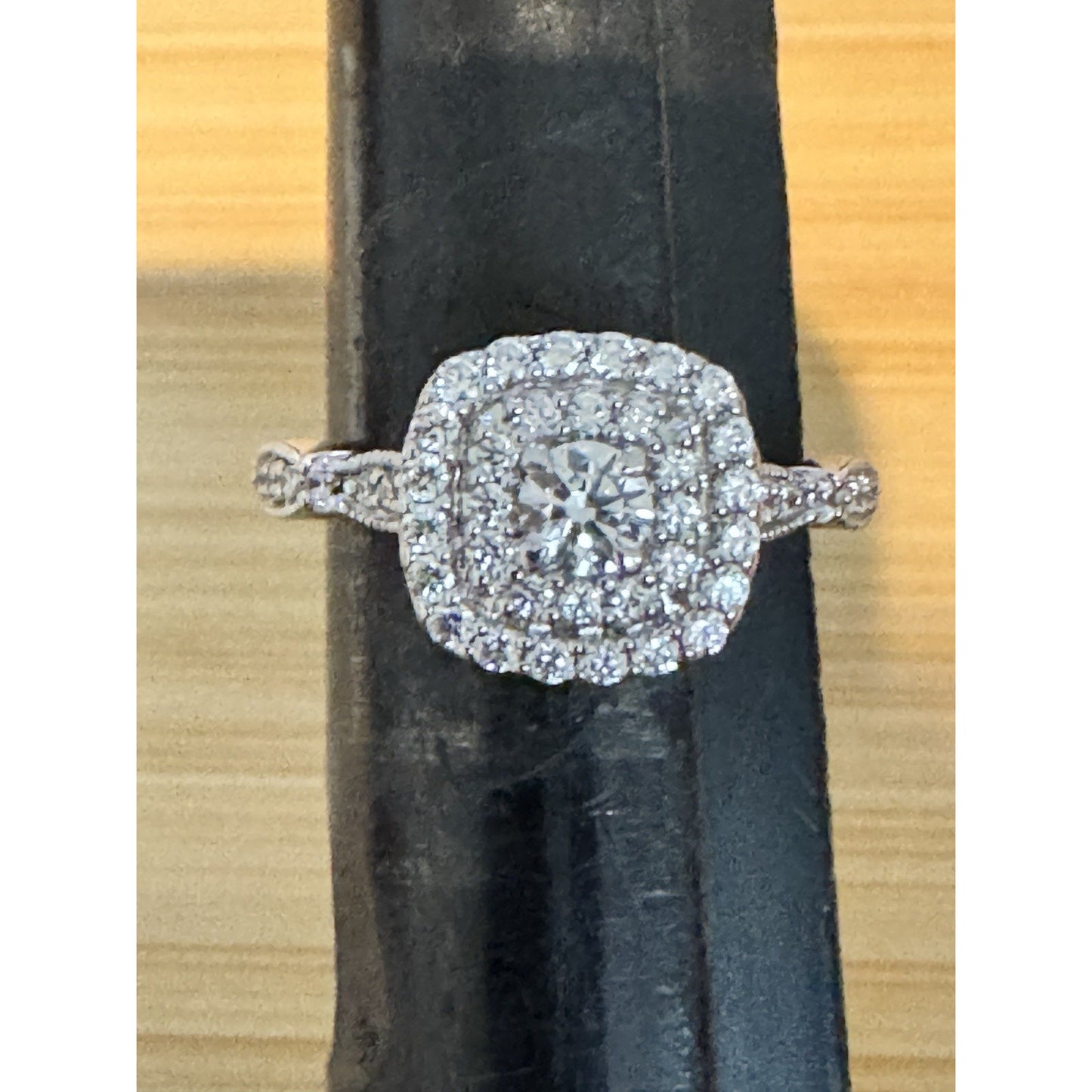 Sterling Silver Halo Engagement Ring Cushion Cut Pave Bridal Band Ring Size 7.25