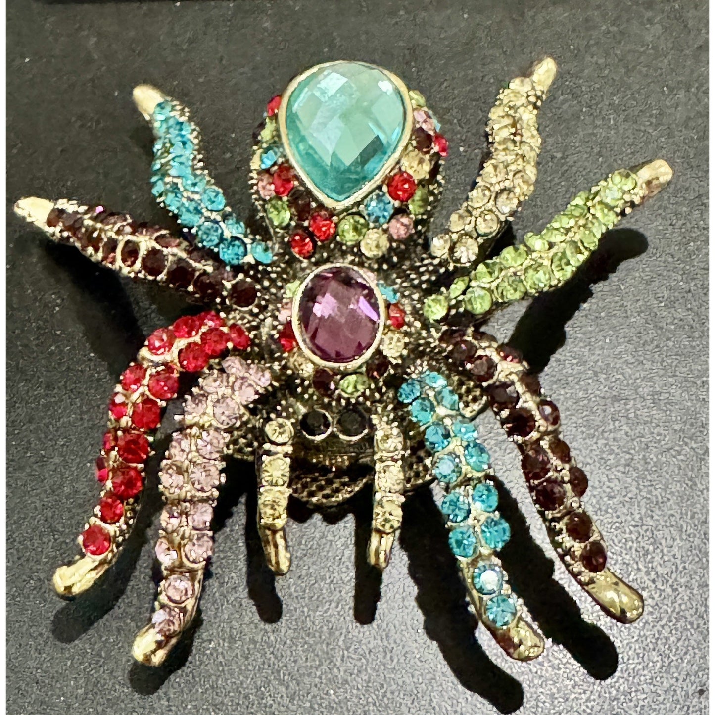 BNWOT Multi Color Rhinestone Silver Long Legs Spider Scarf Magnetic Brooch Pin