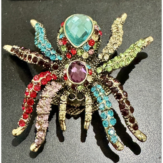 BNWOT Multi Color Rhinestone Silver Long Legs Spider Scarf Magnetic Brooch Pin