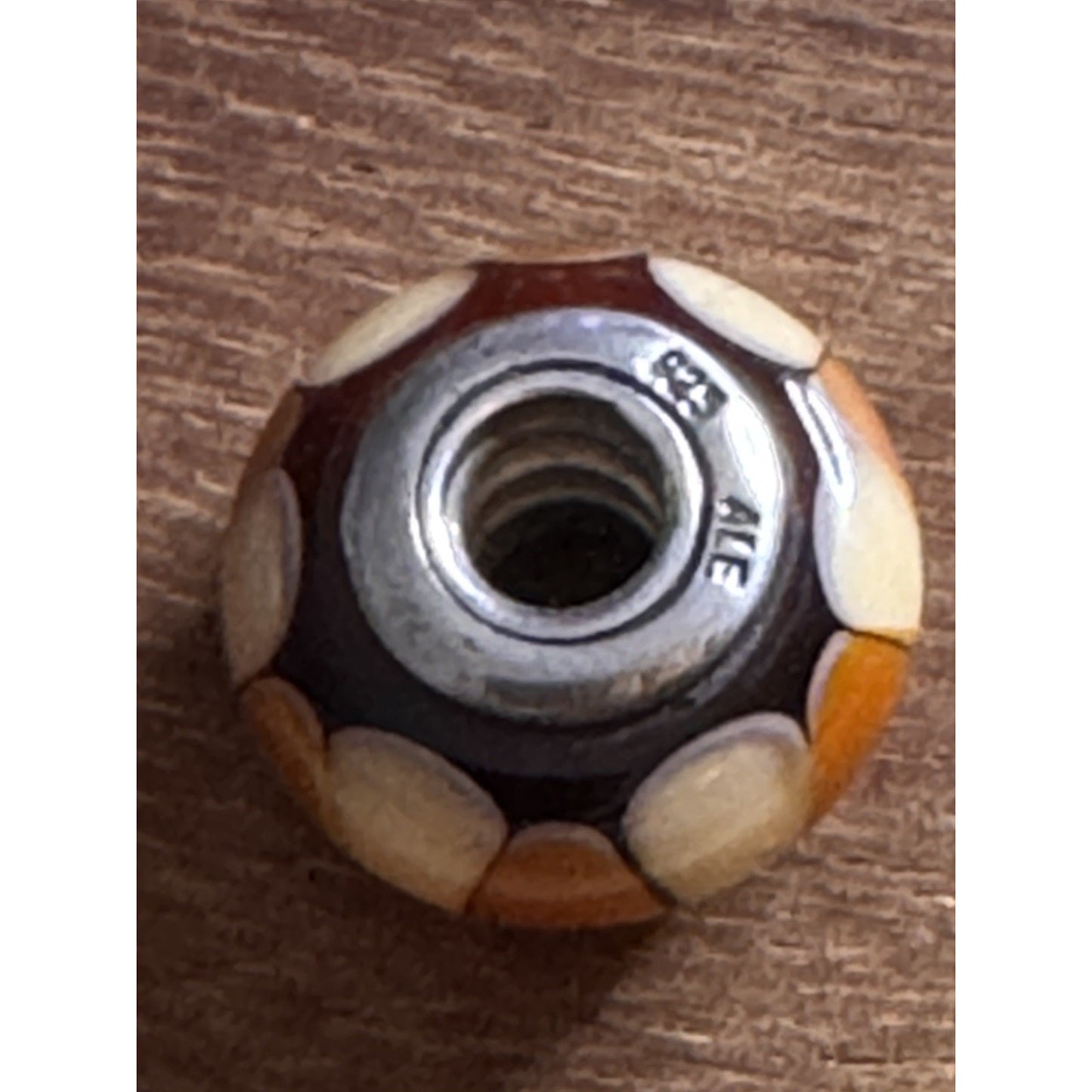 Pandora Sterling Silver Murano Glass Charm Amber Cream Orange 925
