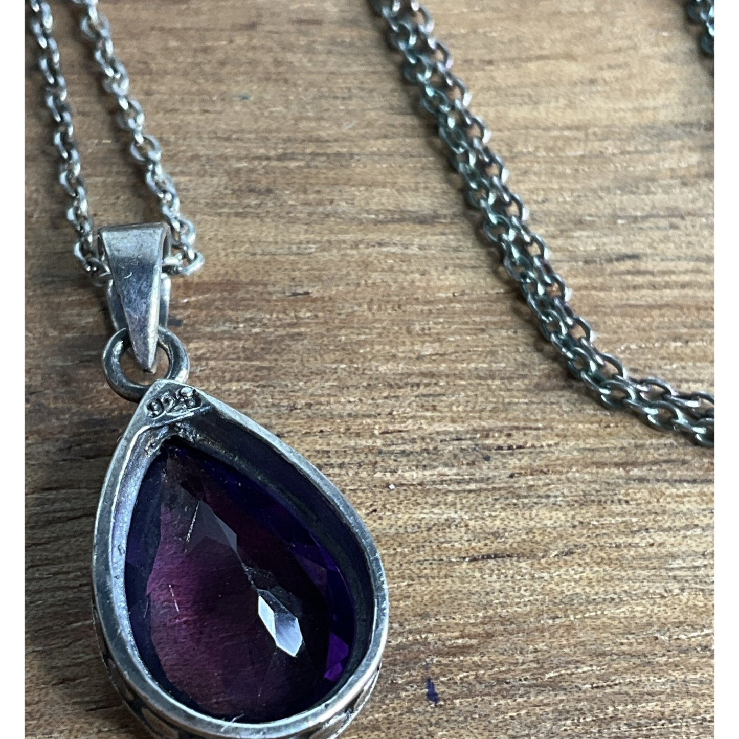 Sterling Silver Amethyst Teardrop Pendant On 925 Necklace