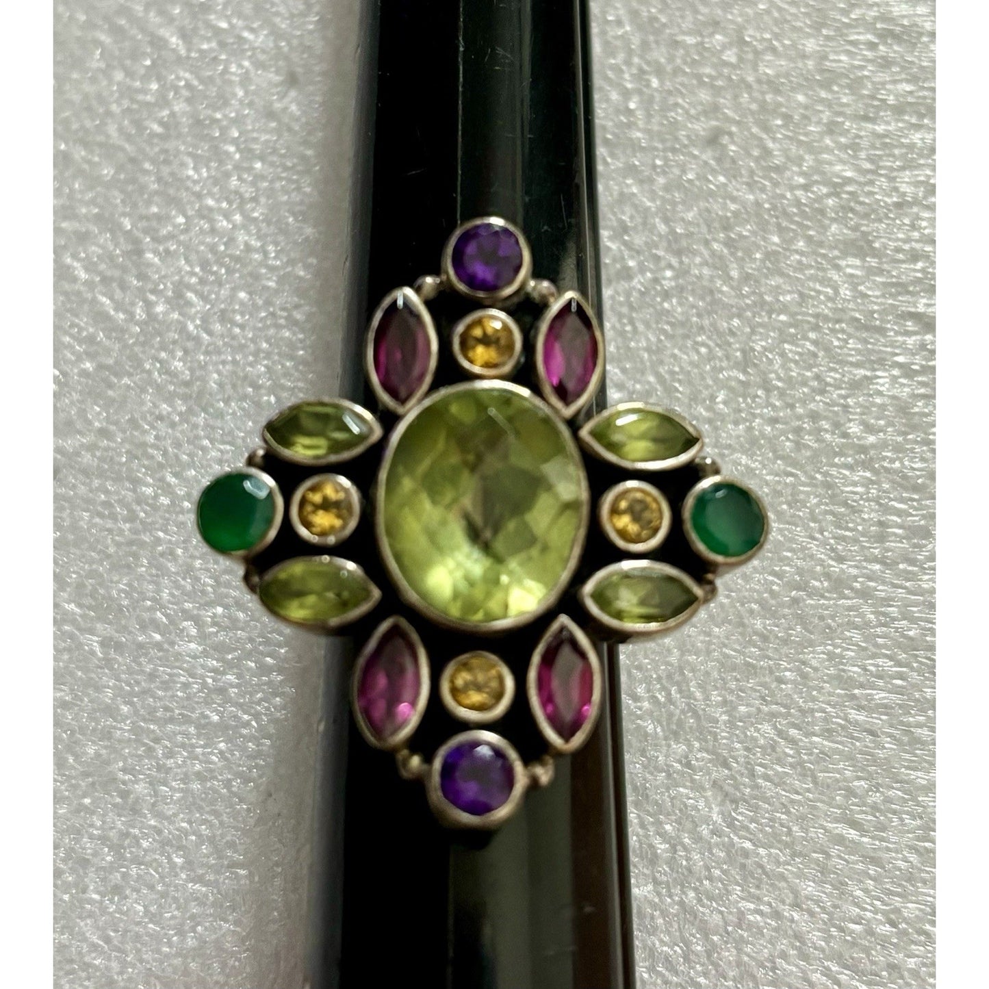 Nicki Butler Multi Gemstone Sterling Silver Ring 925 India Amethyst Garnet 7.5