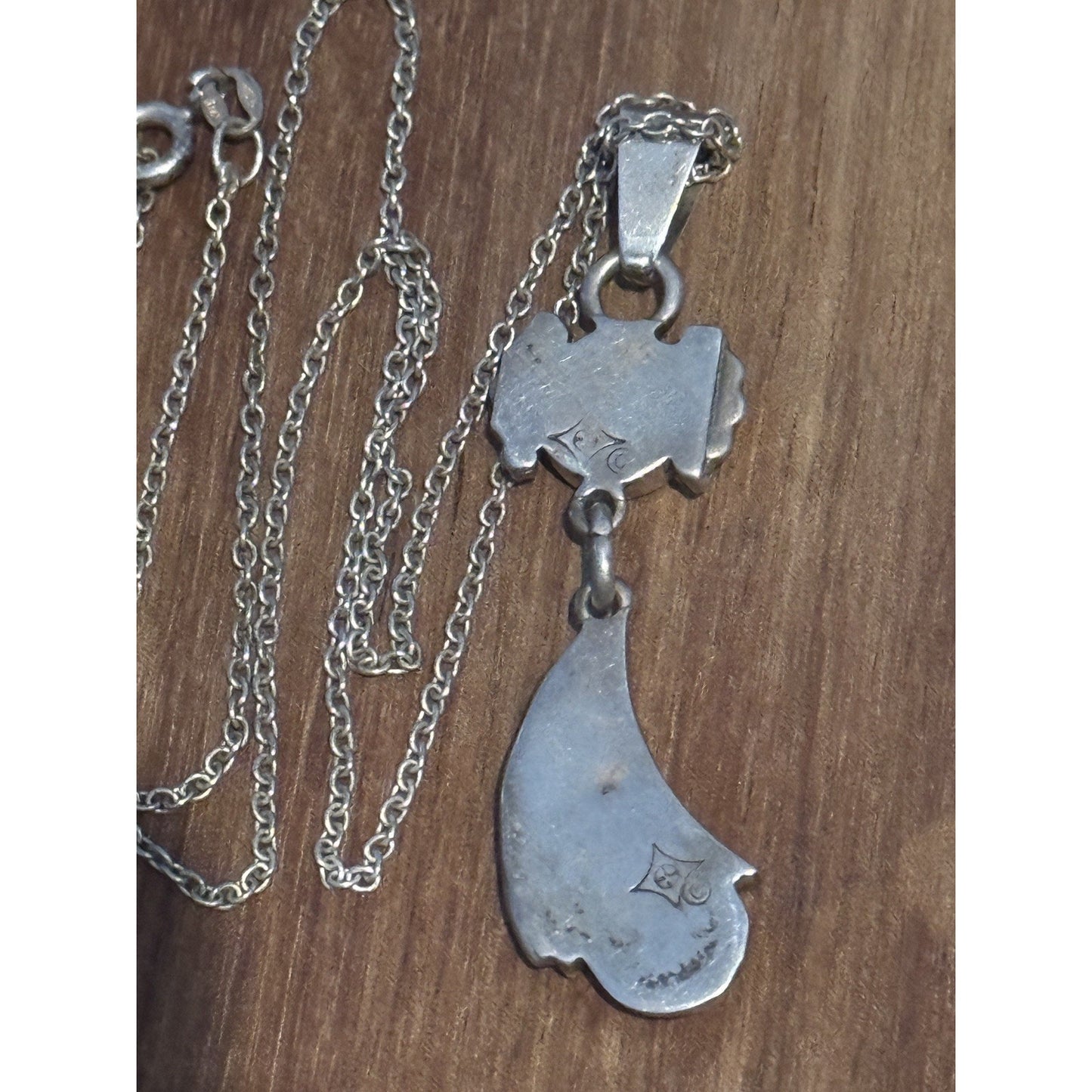 Sterling Silver Sunface Inlay Pendant Artisan Design 7.4g Dangle Necklace 18”