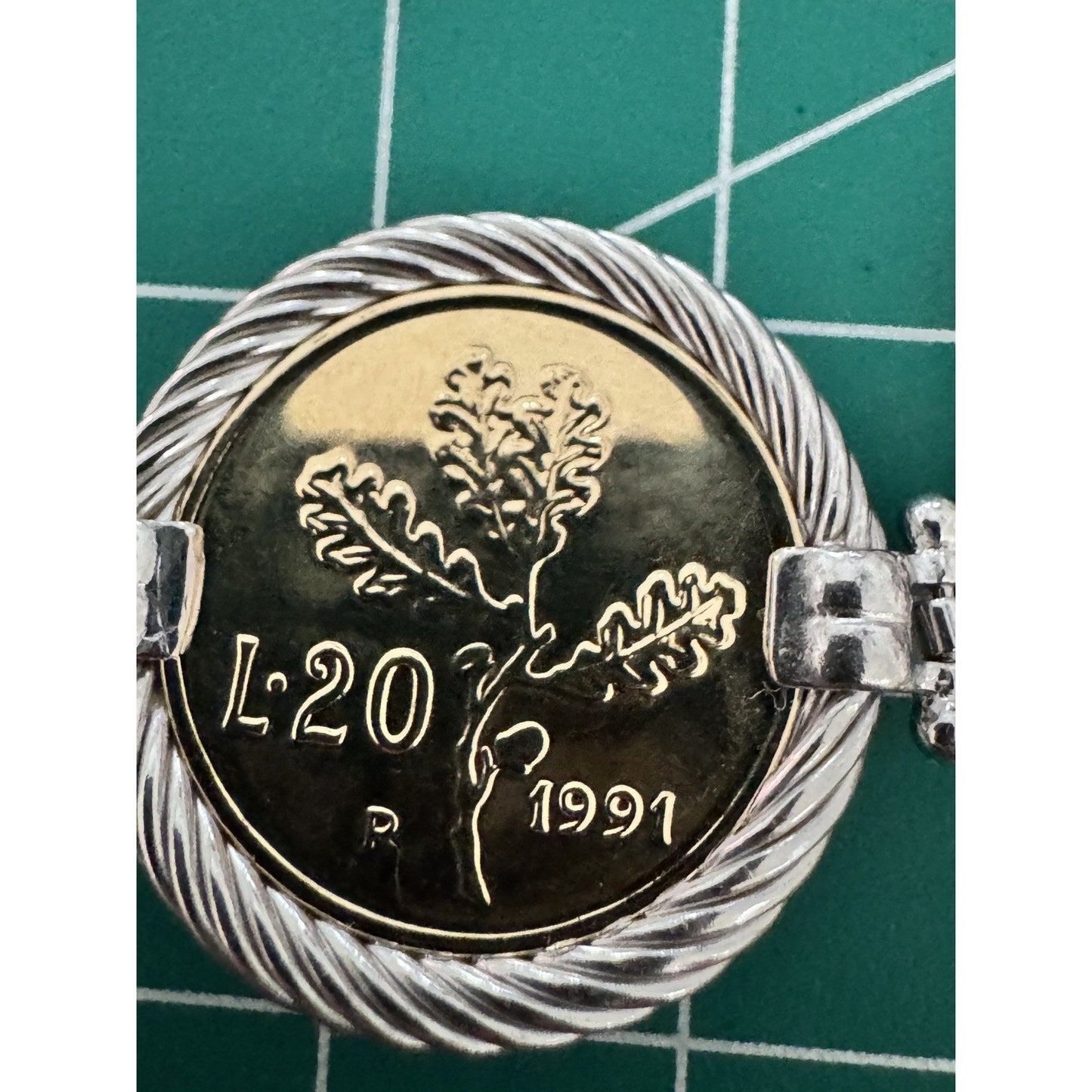 Vintage Italian Sterling Silver Bracelet Five Genuine Italian 20 Lire Coins 44g