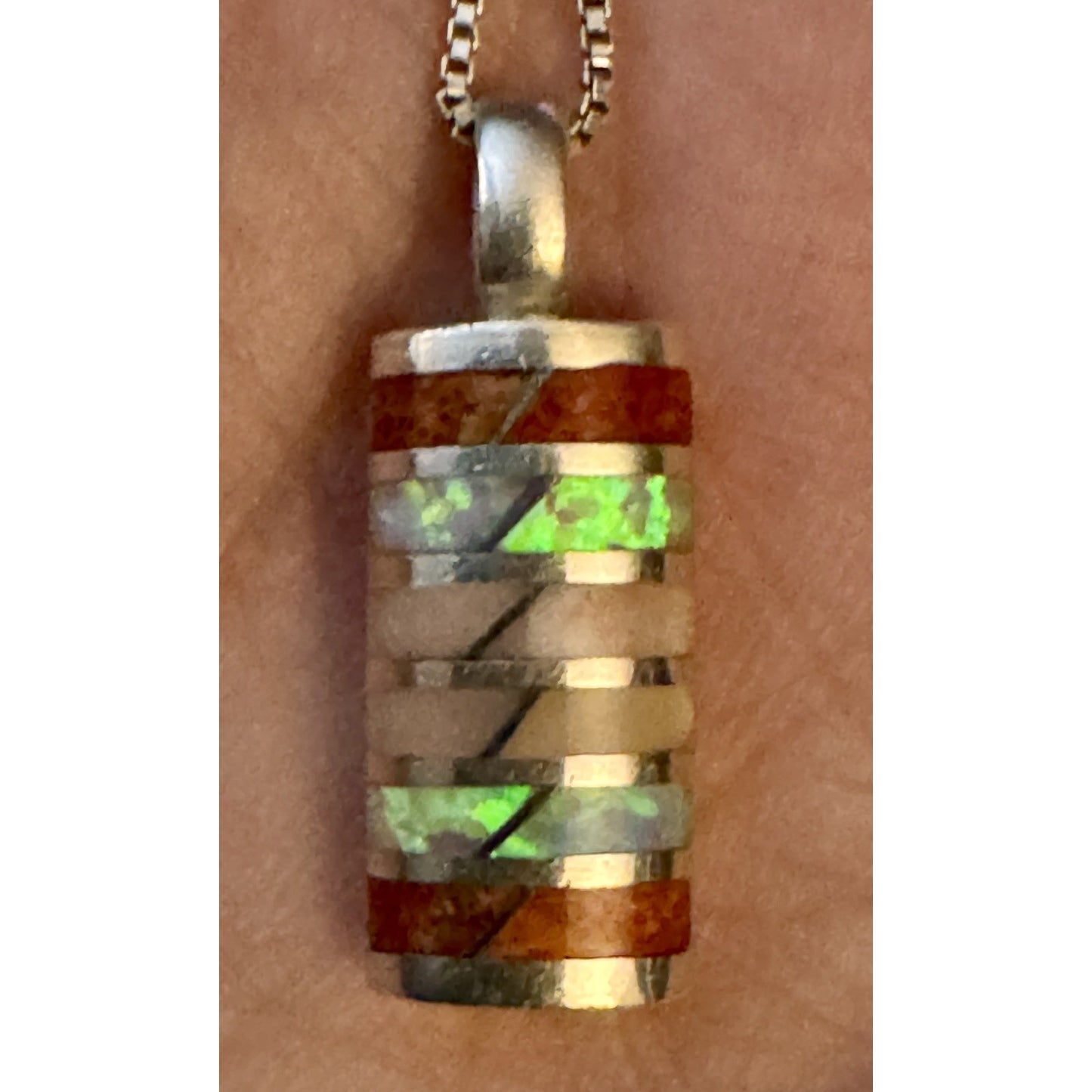 Southwestern Inlay Native Sterling Pendant Opal Jasper Shell MOP w 925 Necklace