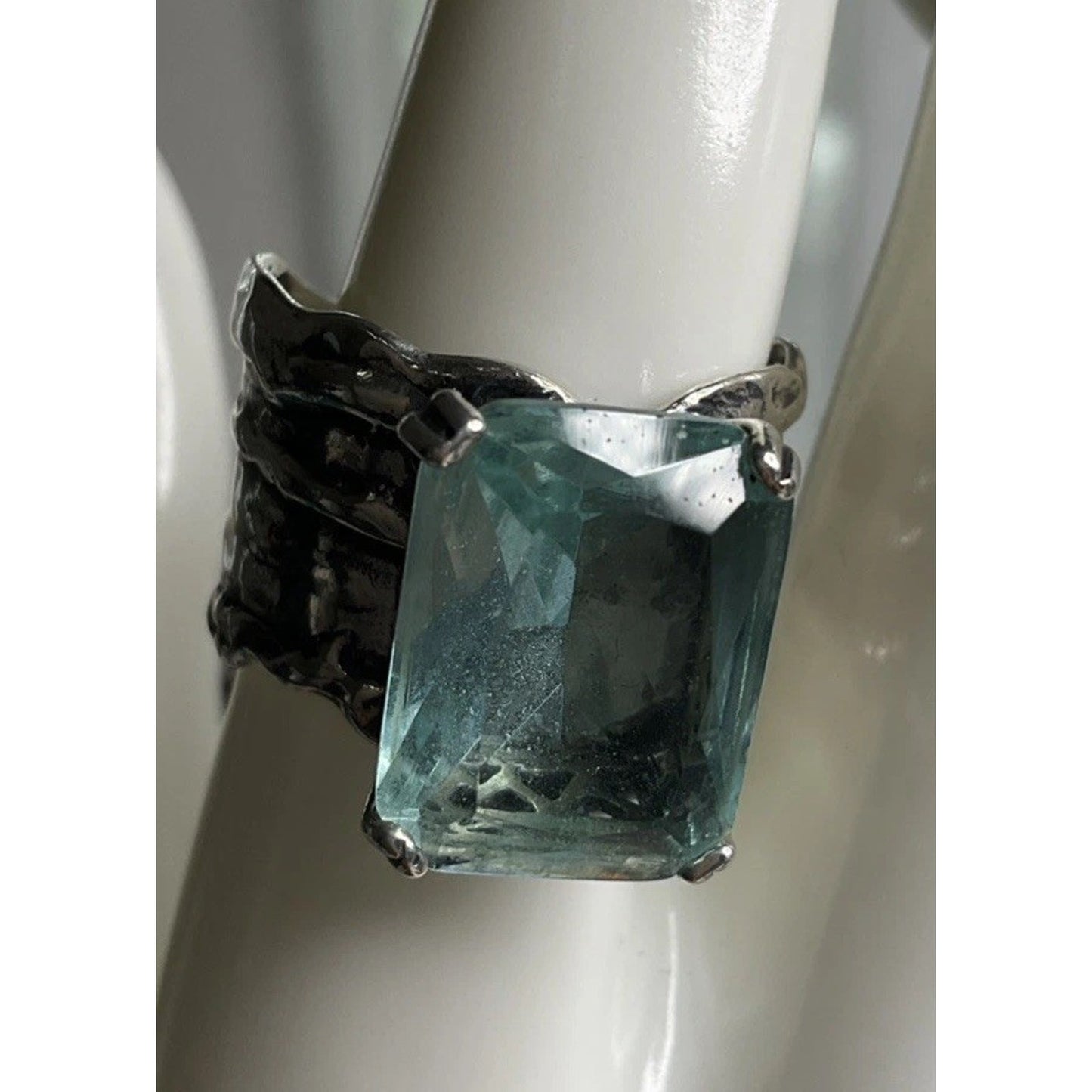 RETIRED Sterling Silver SILPADA Emerald Cut Green Stone Ring Statement Size 9