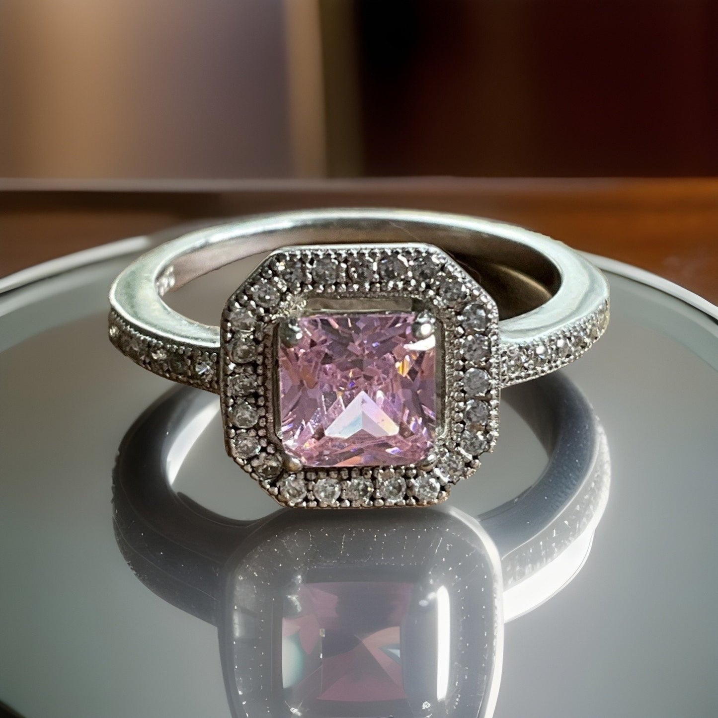 Sterling Silver Pink Cubic Stone Moissanite Size 6.5 Art Deco style