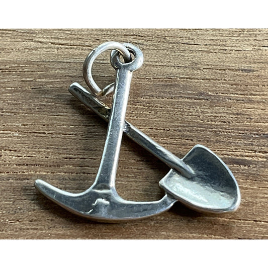 Vintage 925 Sterling Silver Crossed Pickaxe Shovel Charm