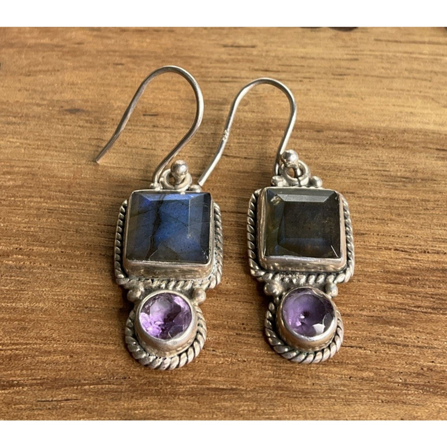 Sterling Silver Labradorite Amethyst Dangle Earrings 925 India
