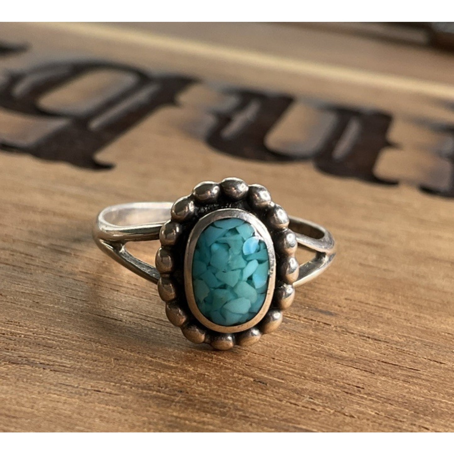 Sterling Silver Turquoise Composite Ring Size 8 Oval Southwest