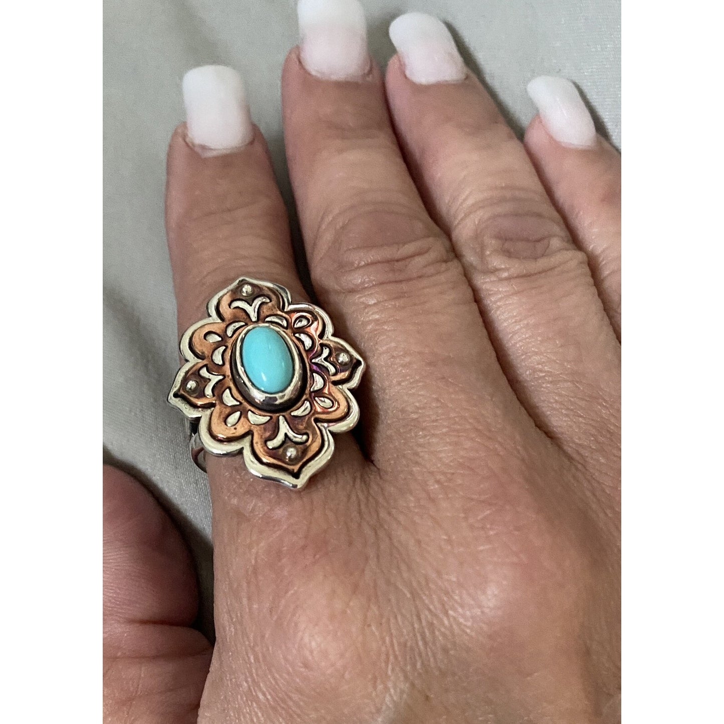 James Avery Retired Silver Tangier Silver Copper Turquoise Ring Size 9.5 Pre-Owned