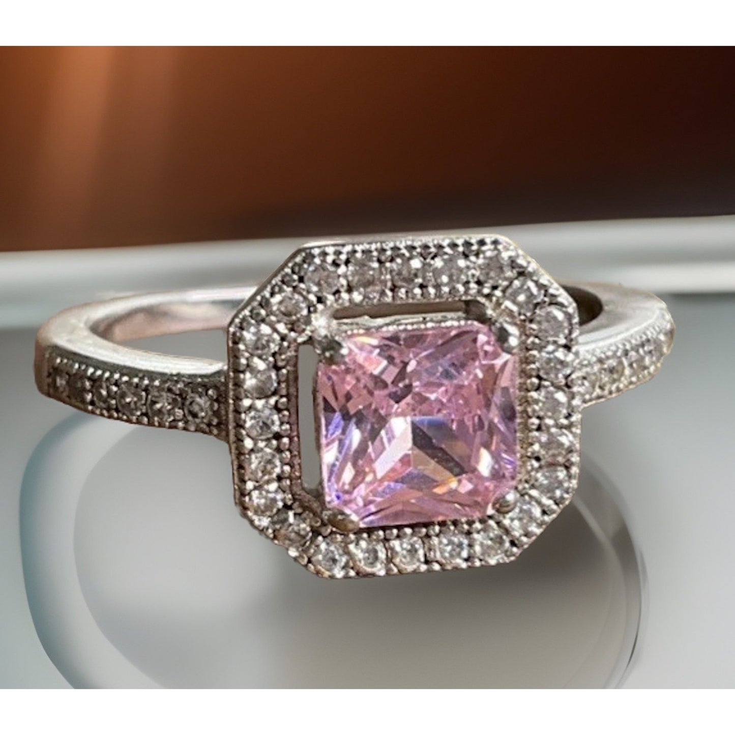 Sterling Silver Pink Cubic Stone Moissanite Size 6.5 Art Deco style
