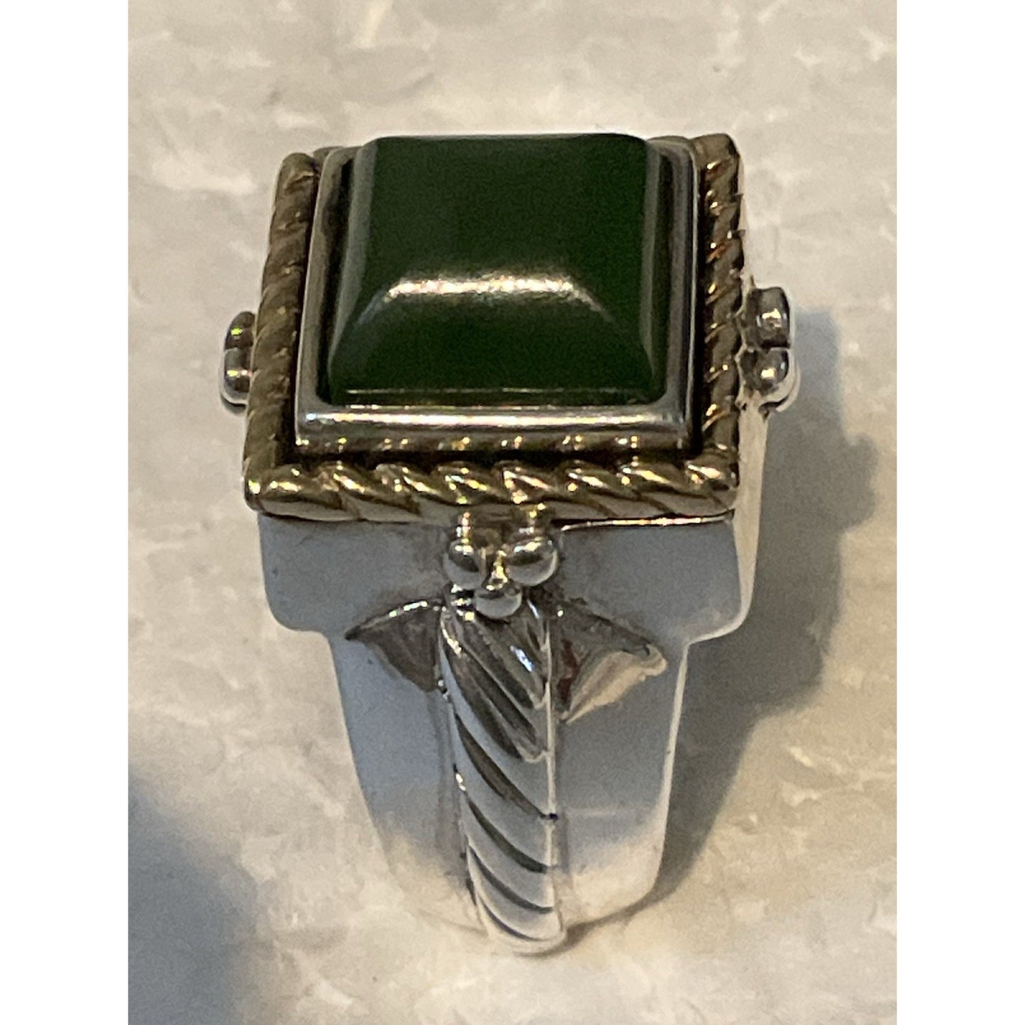 Vintage Flli Menegatti Italy Sterling Silver 18K Gold Nephrite Jade Ring Sz 6.25