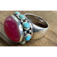 Sterling Silver 925 Pink Stone Turquoise Ring Statement Wide Band Size 5.5