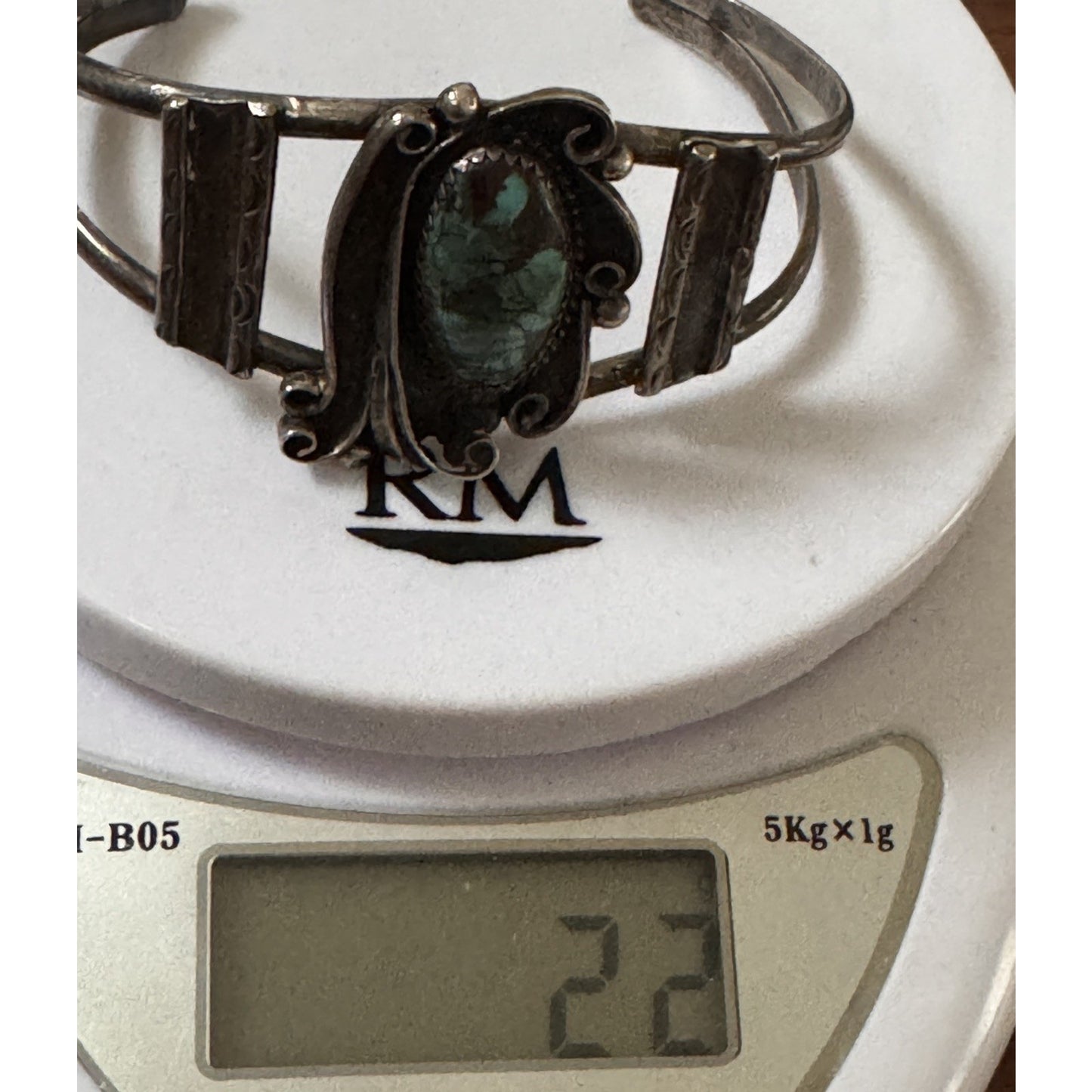 Vintage Navajo Sterling Royston Turquoise Cuff Bracelet Signed Artist KM 70s-80s