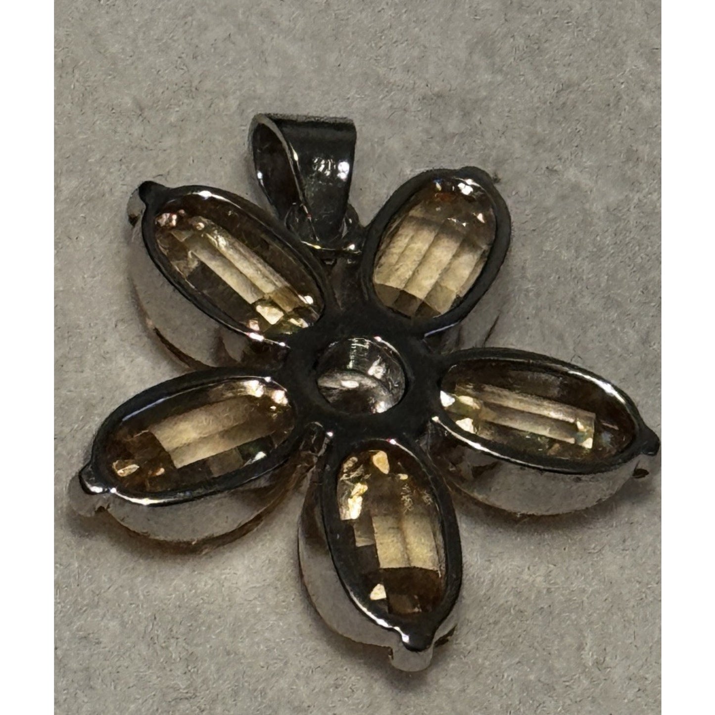 Vintage Sterling Silver Citrine Flower Pendant White Topaz Gem 925 11g