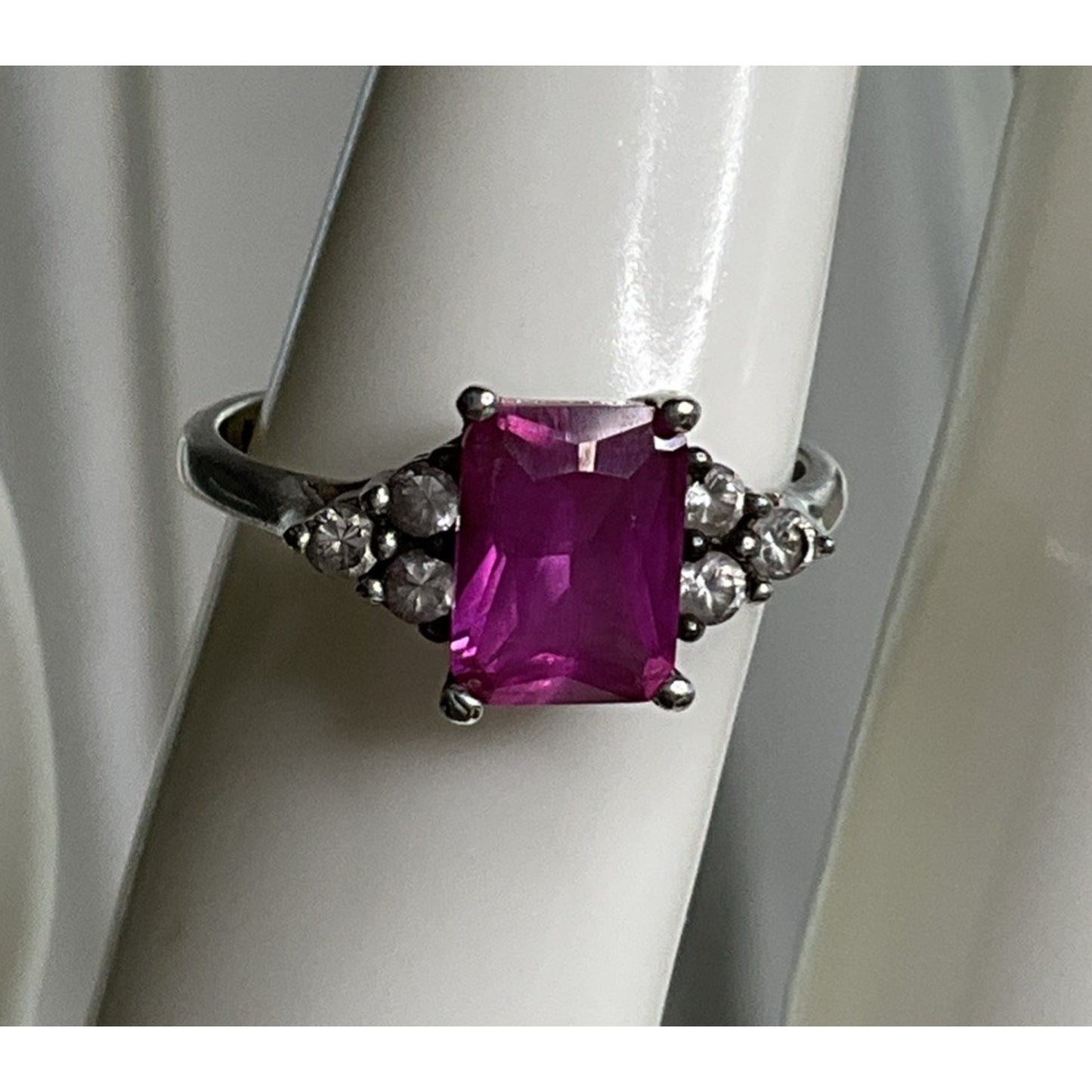 Vintage Sterling Silver Pink Sapphire Cocktail Ring Size 7 NY