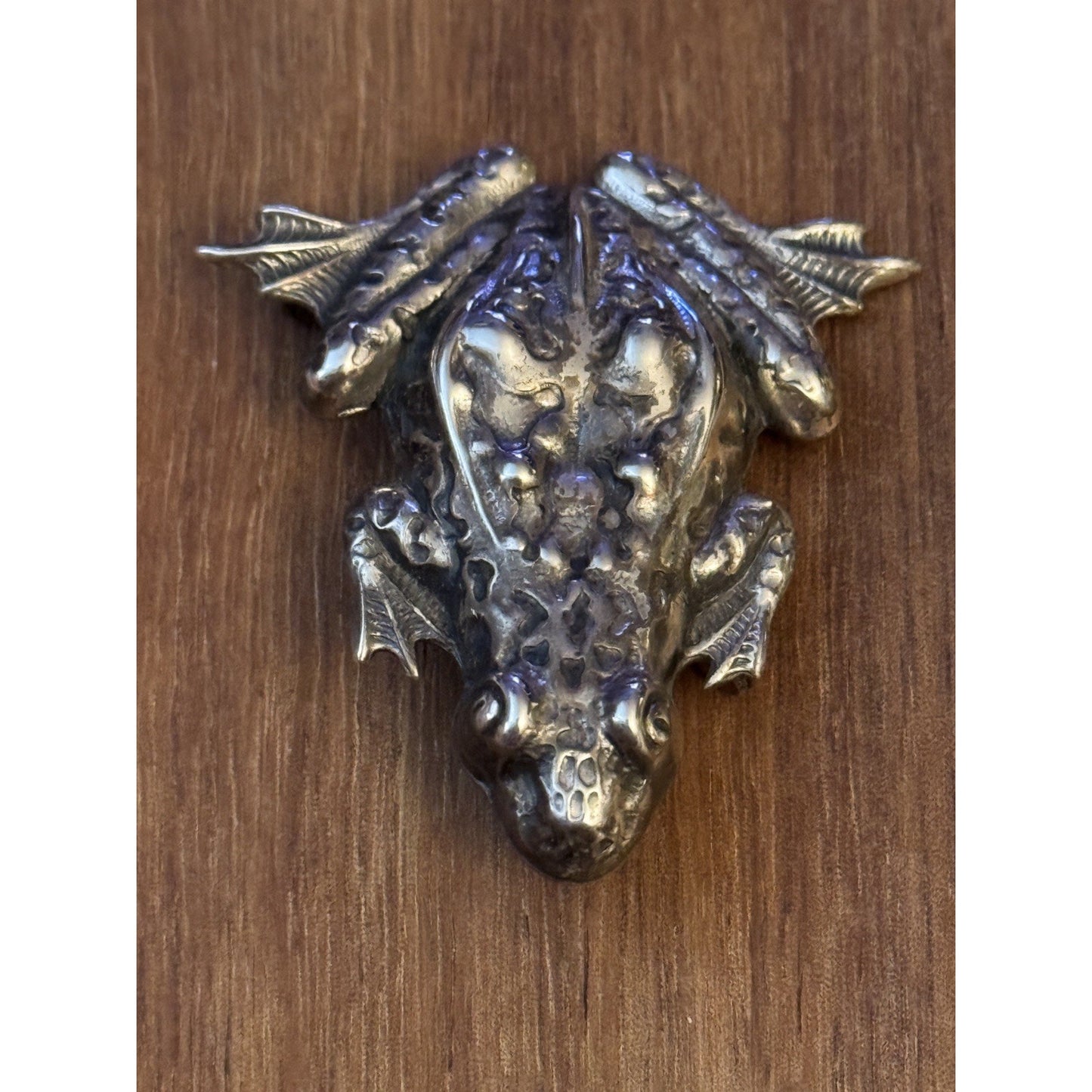 Vintage Sterling Silver Frog Brooch Pin 3D Textured 2.75” Artisan Signed 7.7 gr
