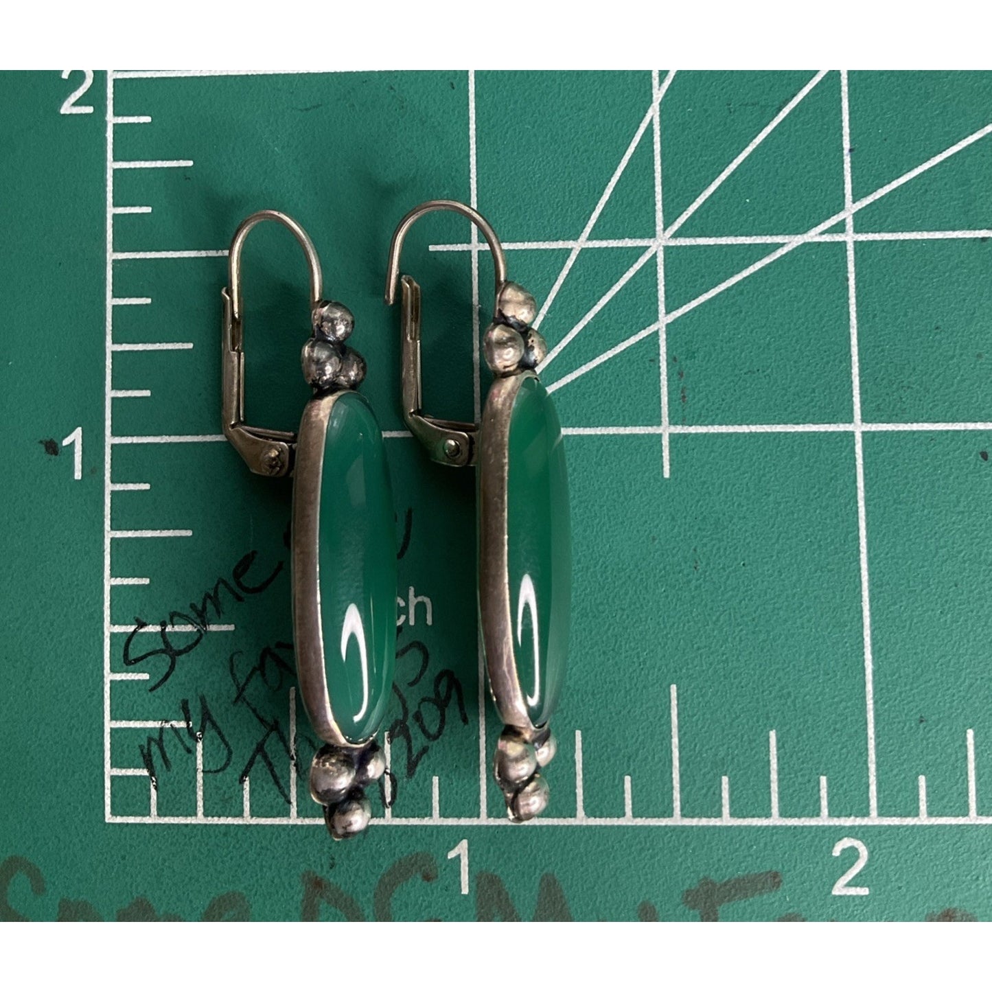 Vintage Sterling Silver Green Stone Bar Dangle 925 Earrings Boho Southwestern