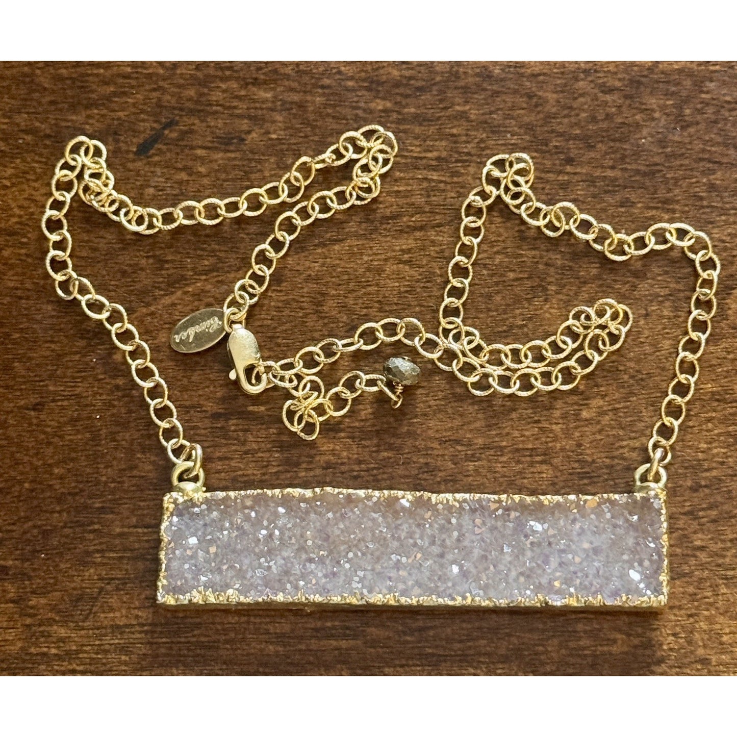 Y2K Kelly Cimber Natural Druzy Lavender Purple Bar Gold Plated Necklace 16-18”