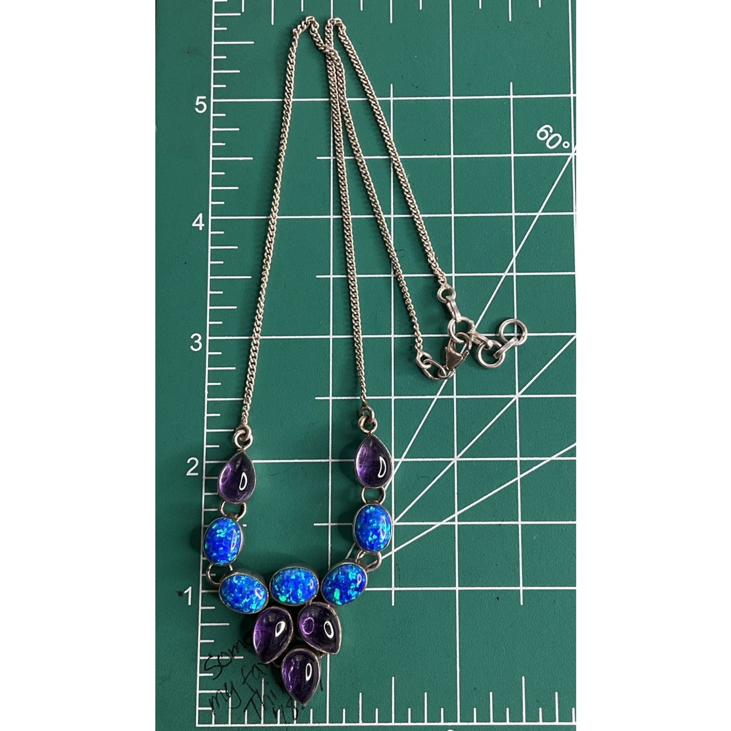 Sterling Silver Blue Opal Amethyst Necklace Statement 925