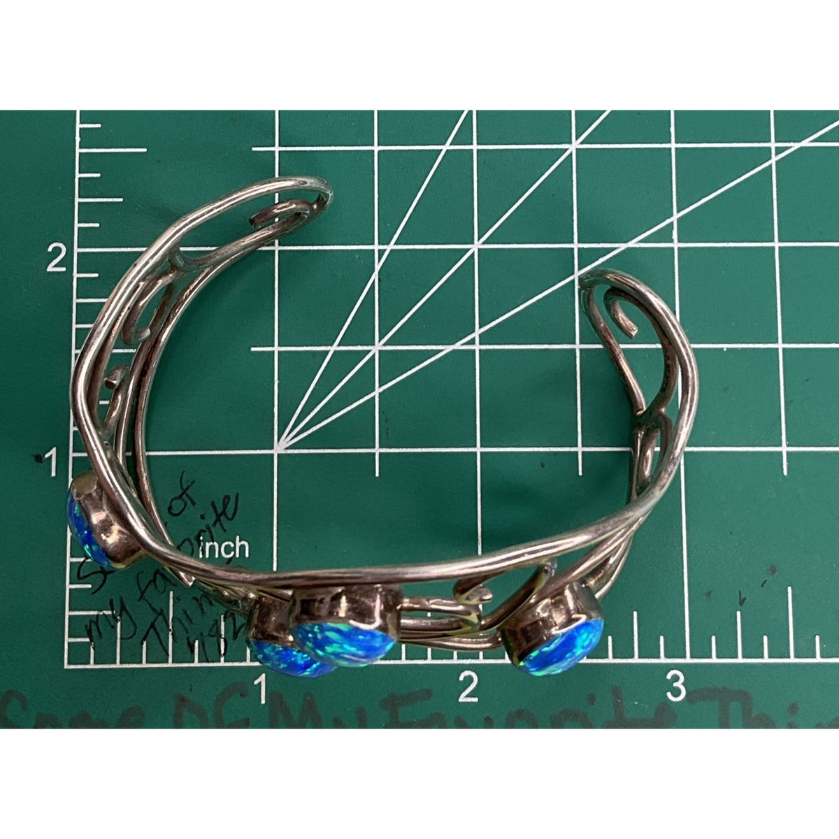 Mexico 925 Sterling Silver Blue Opal Wide Scroll Cuff Bracelet 31g