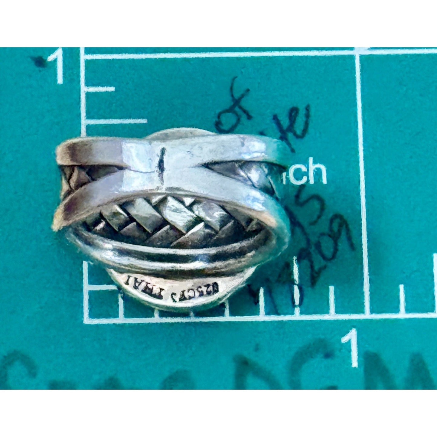 Vintage CFJ Thai Mother of Pearl 925 Sterling Silver Statement Ring Size 6.5