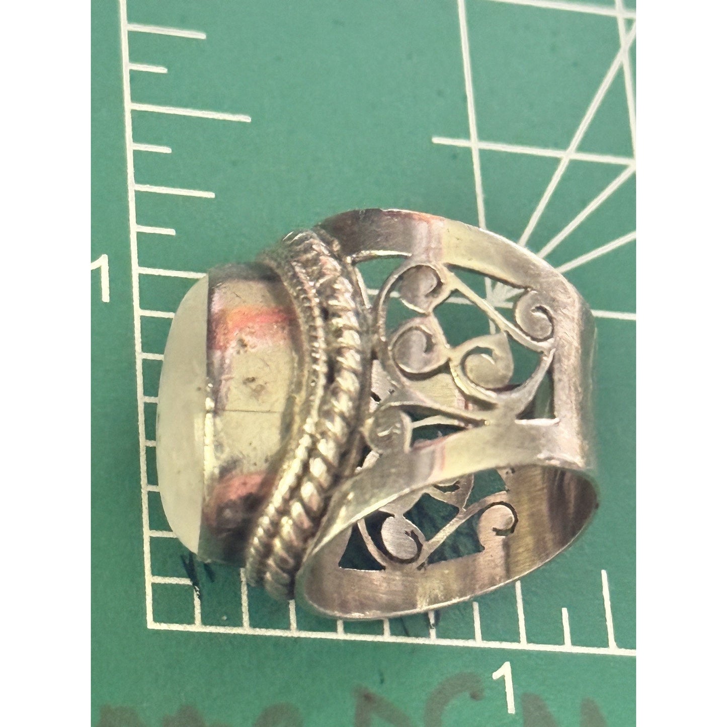 Vintage 925 Sterling Silver Natural Moonstone Statement Ring Size 8 13g Boho