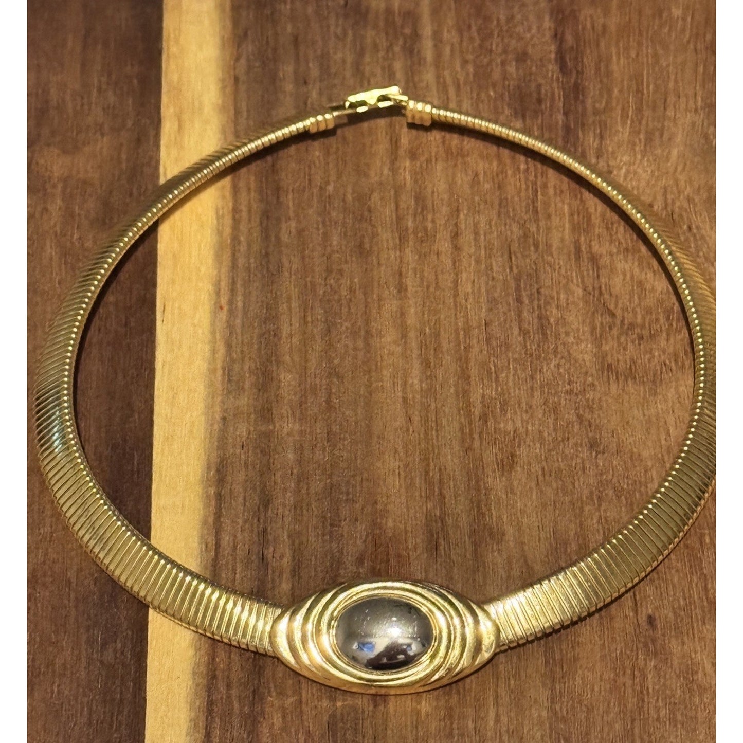 Vintage Kenneth J Lane for Avon Necklace Omega KJL Gold Tone Choker 17.5"