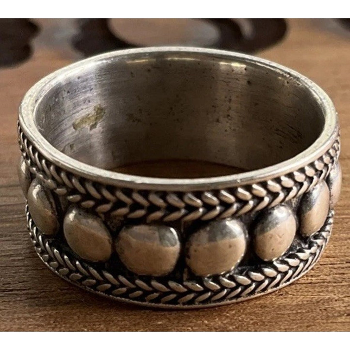 Vintage Wide Sterling Silver Dotted Textured Boho Tribal Band Ring Size 7