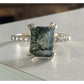 Vintage Sterling Silver Moss Agate Ring Size 8 Emerald Cut Dendritic Style 925