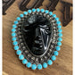 Sterling Silver Turquoise Carved Face Brooch Pendant 925 Large