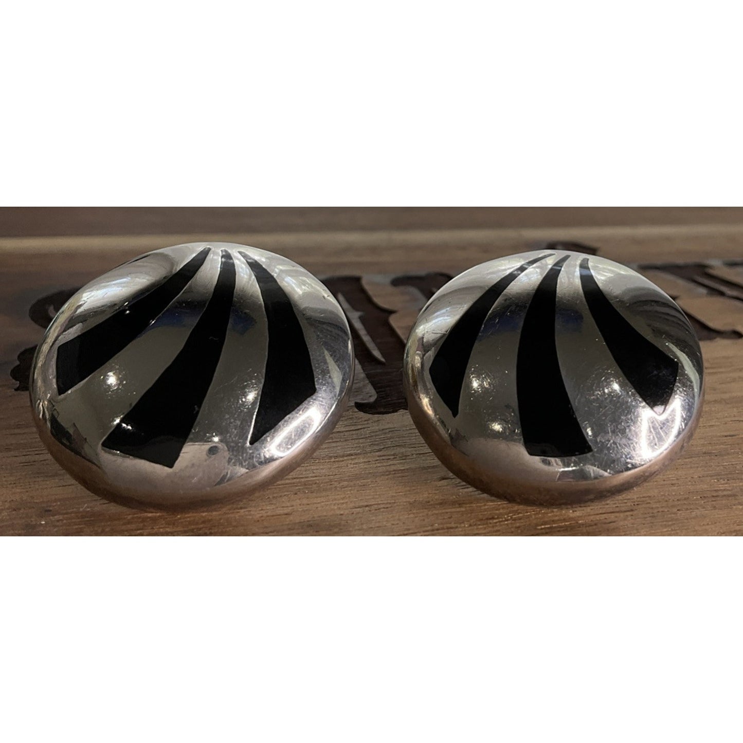 Vintage Mexico Signed IDM 925 Sterling Silver Black Dome Post Earrings 19g!