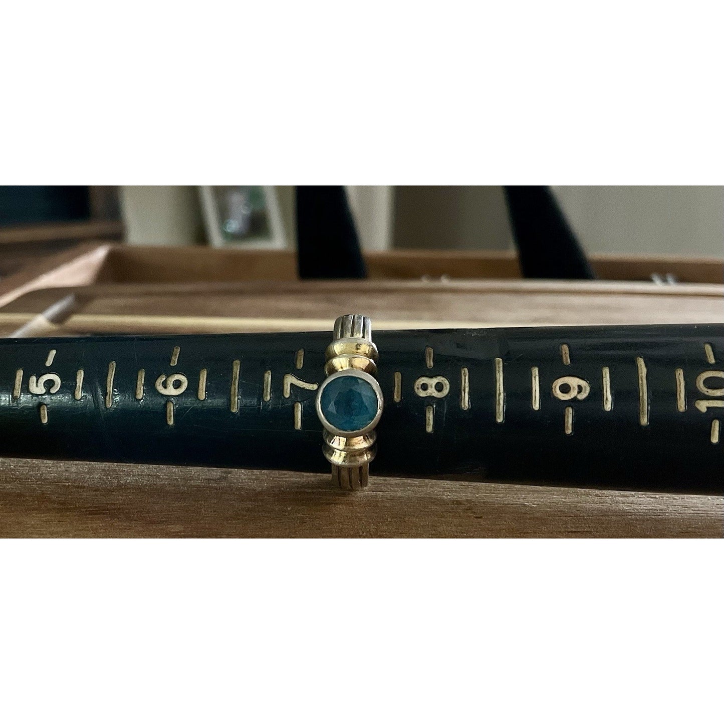 Vintage Sterling Silver Two Tone Blue Aquamarine Gemstone Ring Size 7.5