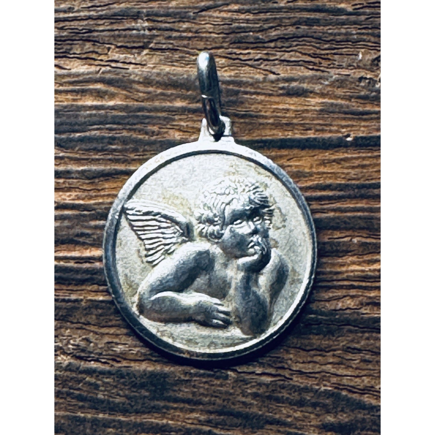 Vintage SU 925 Sterling Silver Italy Raphael Cherub Angel Medal Charm / Pendant