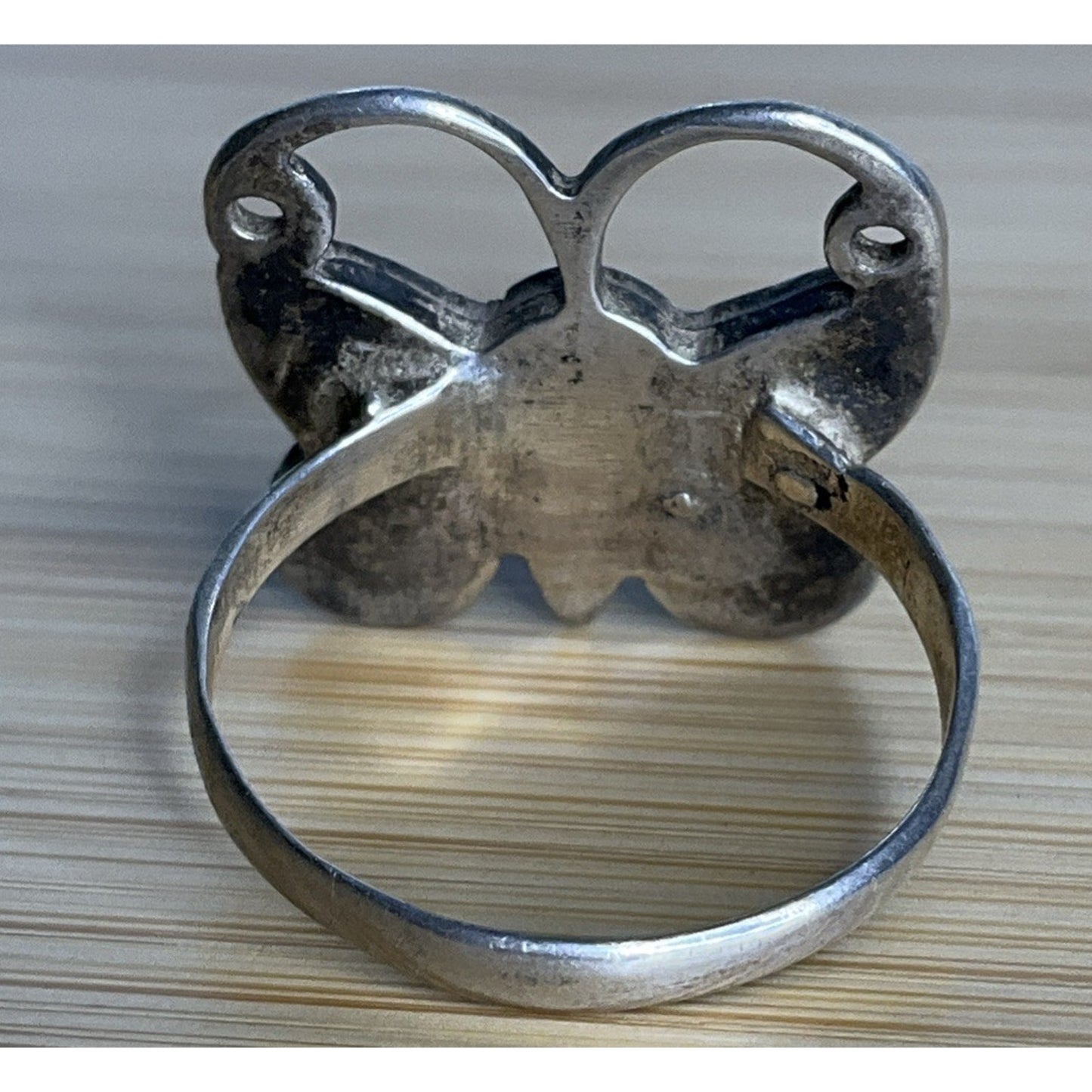 Vintage Sterling Silver Crushed Turquoise Native American Butterfly Ring Sz 5.5