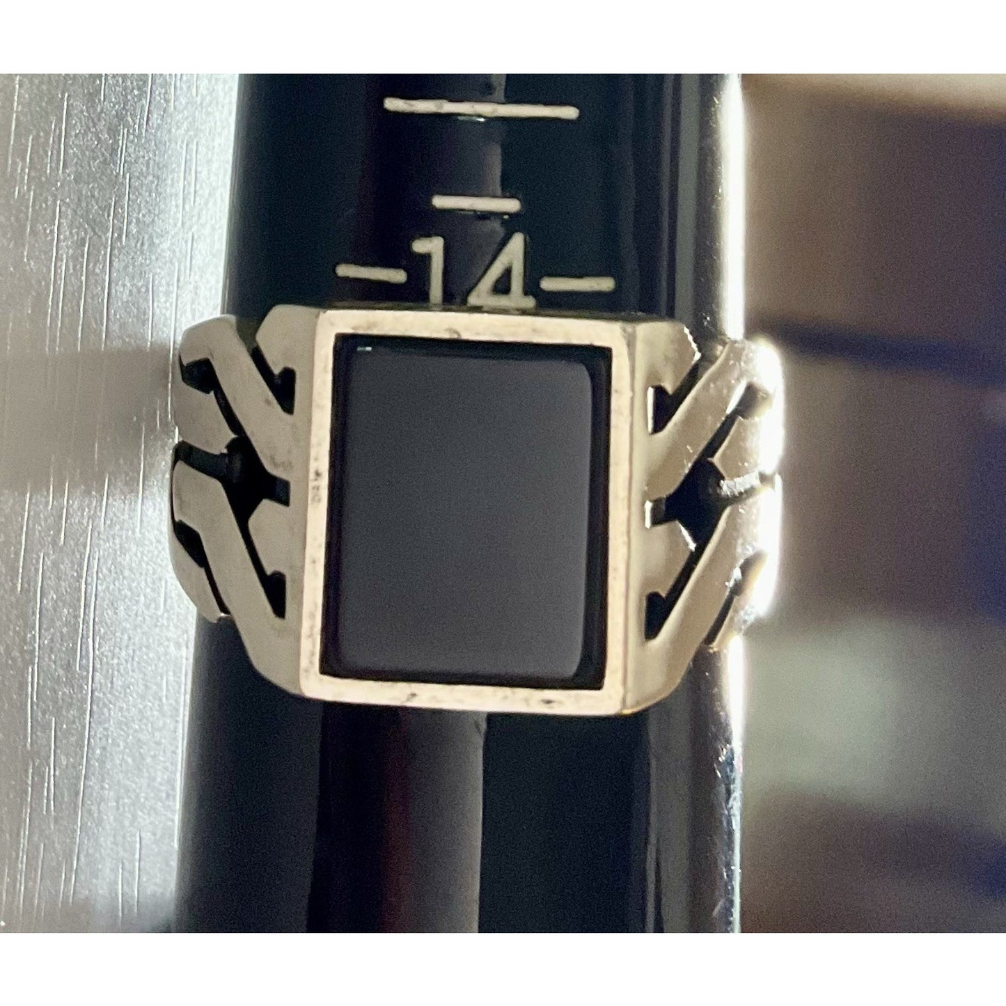 Sterling Silver Black Onyx 925 Ring Size 14 Large Statement Signet Style