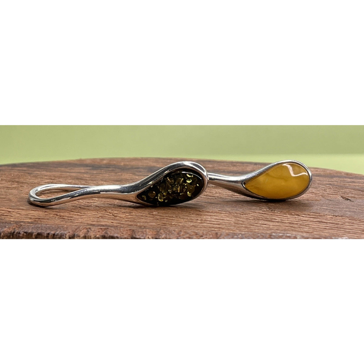 Sterling Silver Amber Yellow Cabochon Dangle Earrings Long Drop 4g