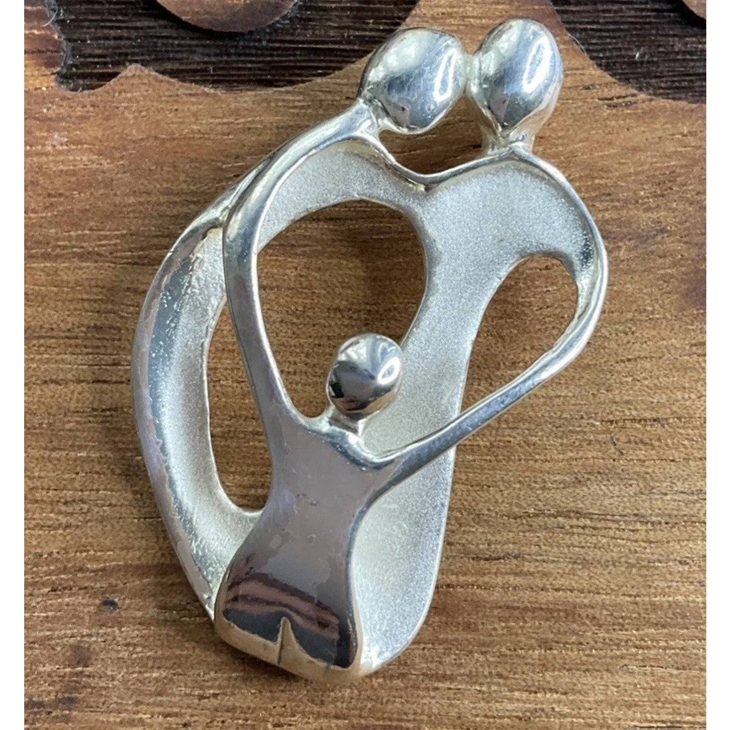 Sterling Silver Mother & Child Pendant 925 Family Love Heart Abstract Vintage