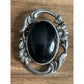 Vintage J Kalina Sterling Silver Floral Brooch with Black Onyx Cabochon 12.5g