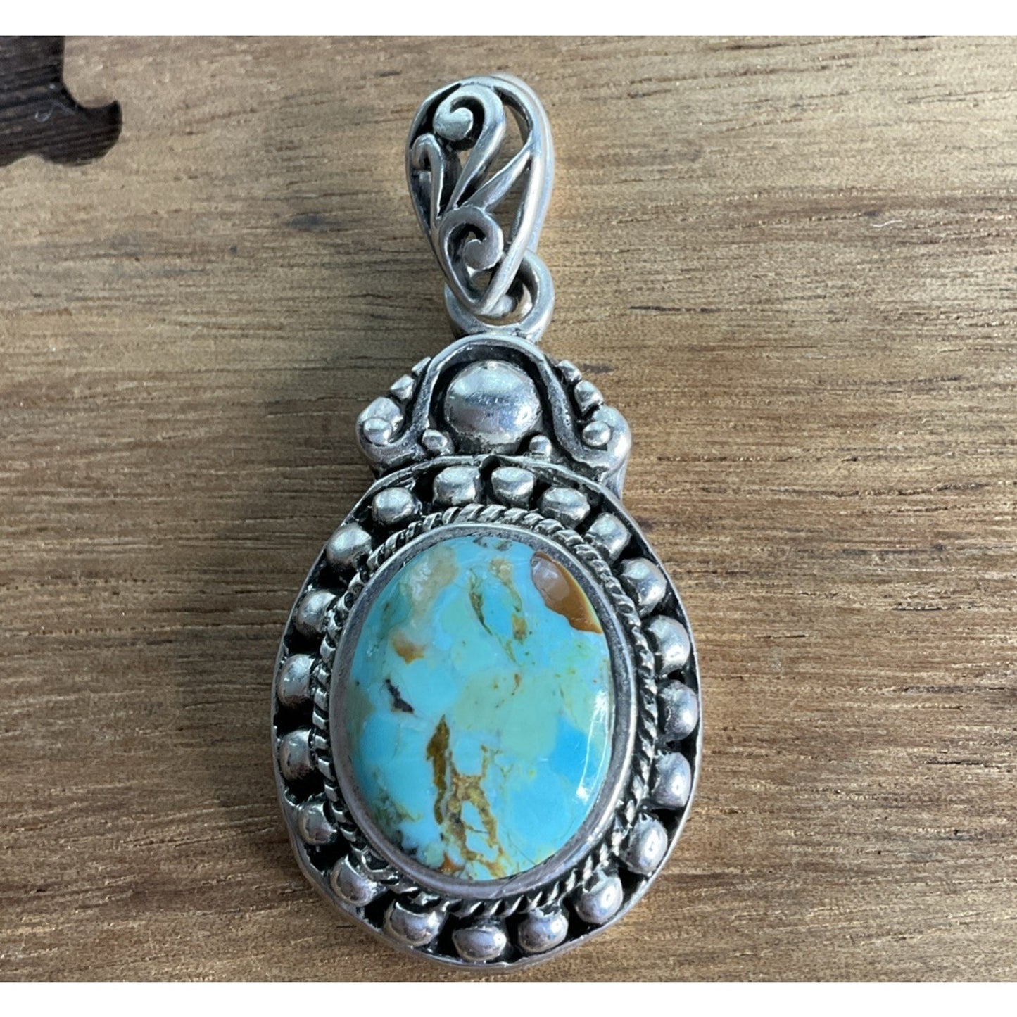 Vintage Sterling Silver Turquoise Pendant 925 Southwestern Artisan