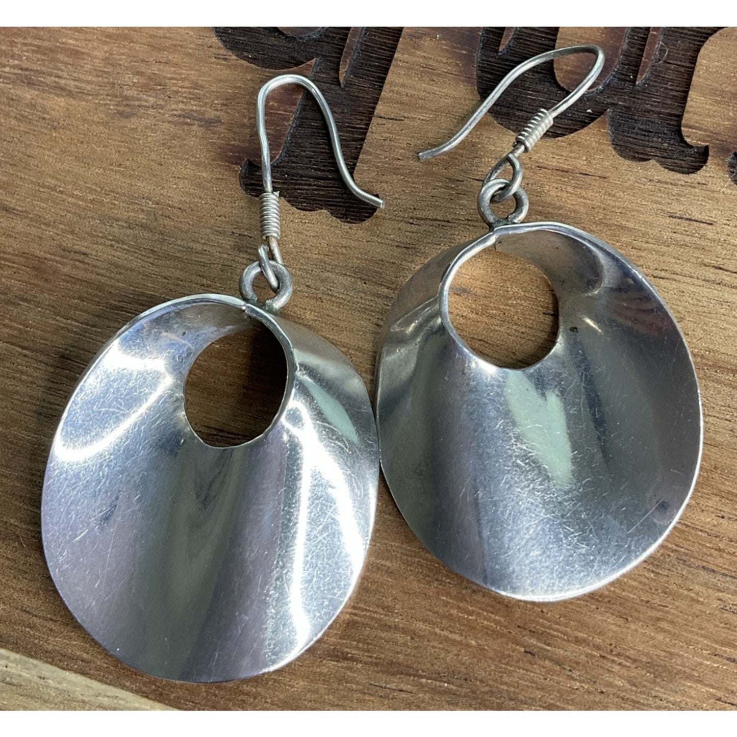 Vintage Taxco Sterling Silver Modernist Round Dangle Earrings TM-82 Taxco