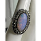 Vintage Opal Oval Cabochon Crystal Halo Sterling Silver Statement Ring 6.5