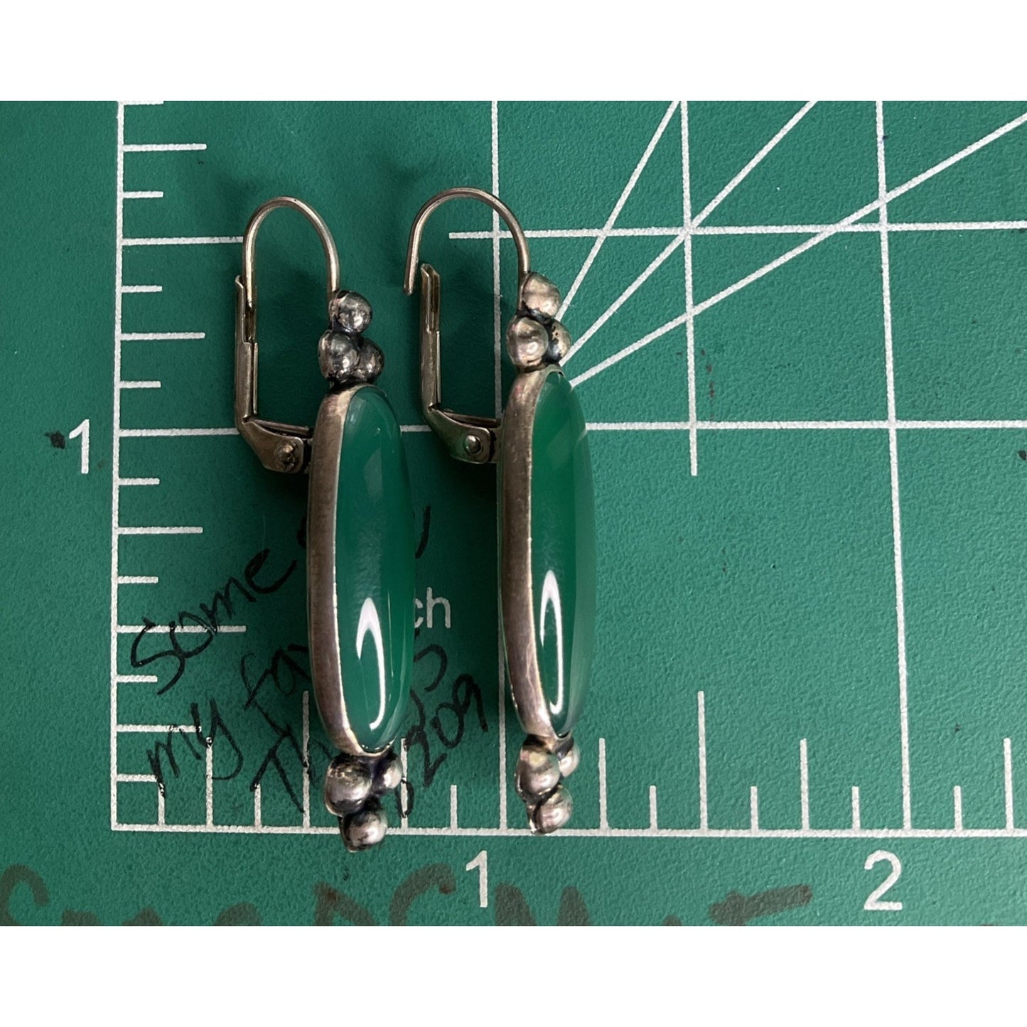 Vintage Sterling Silver Green Stone Bar Dangle 925 Earrings Boho Southwestern
