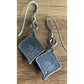 Vintage Sterling Silver Geometric Blue Iridescent Fire Opal Dangle Drop Earrings