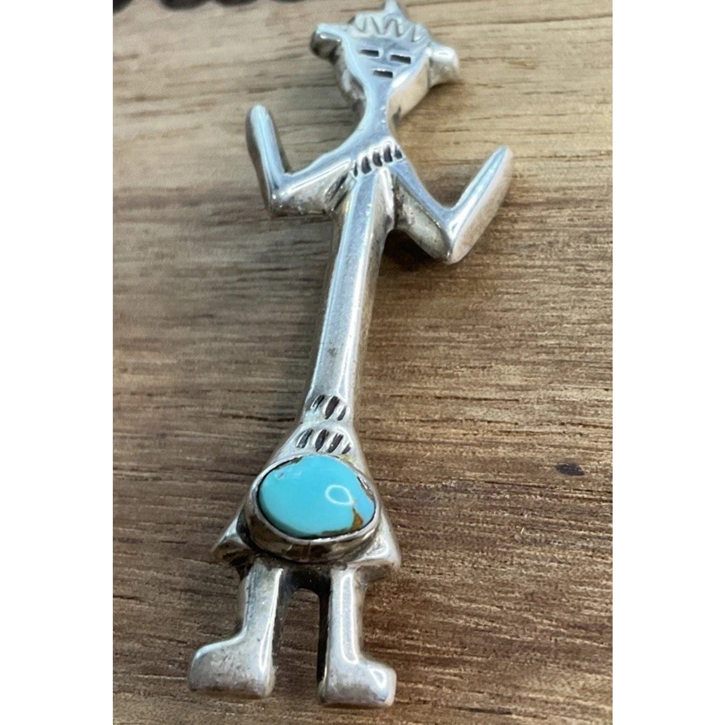 Vintage Turquoise Yei Figure Sterling Silver Brooch Southwestern Native American