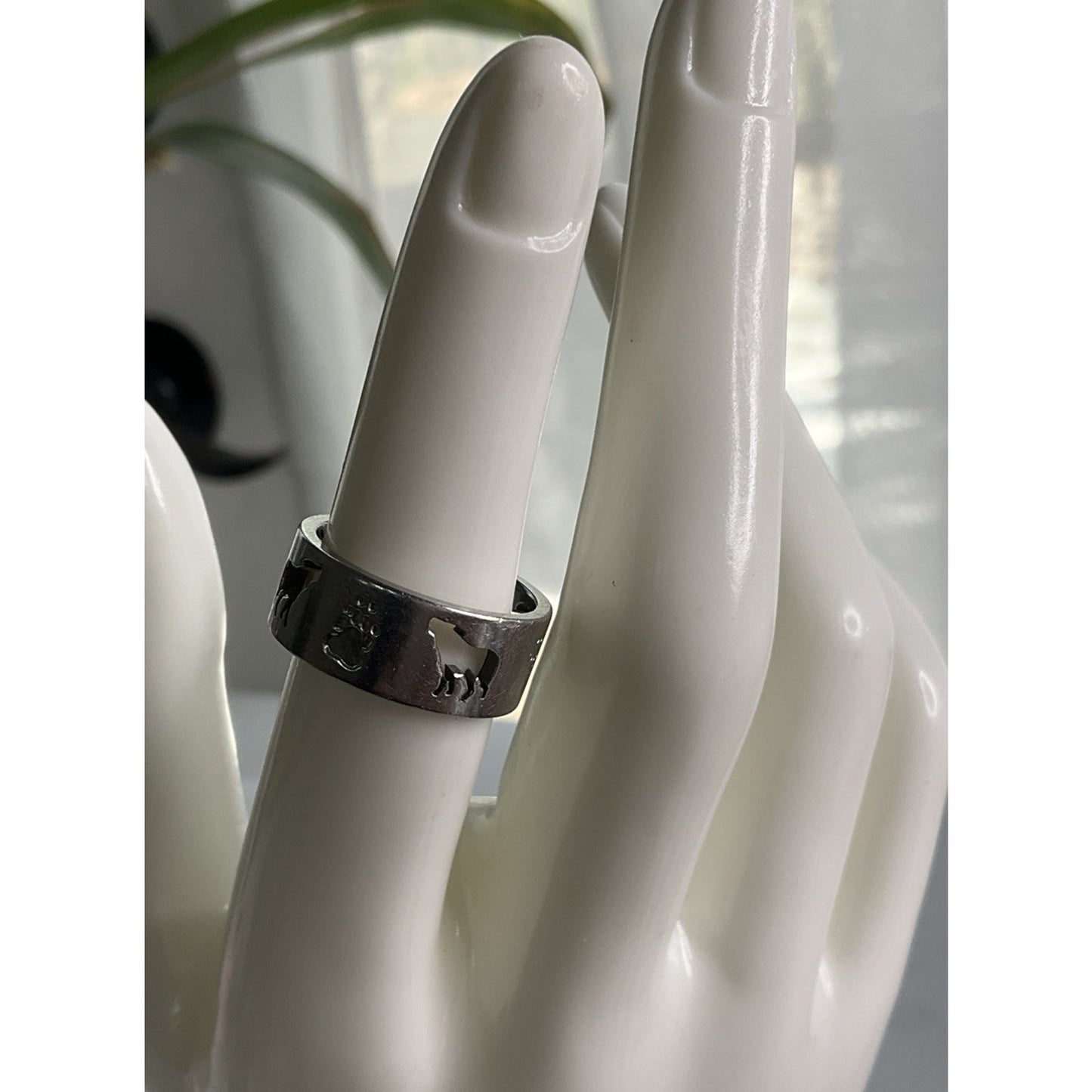 Sterling Silver Dog Ring Paw Print Band 925