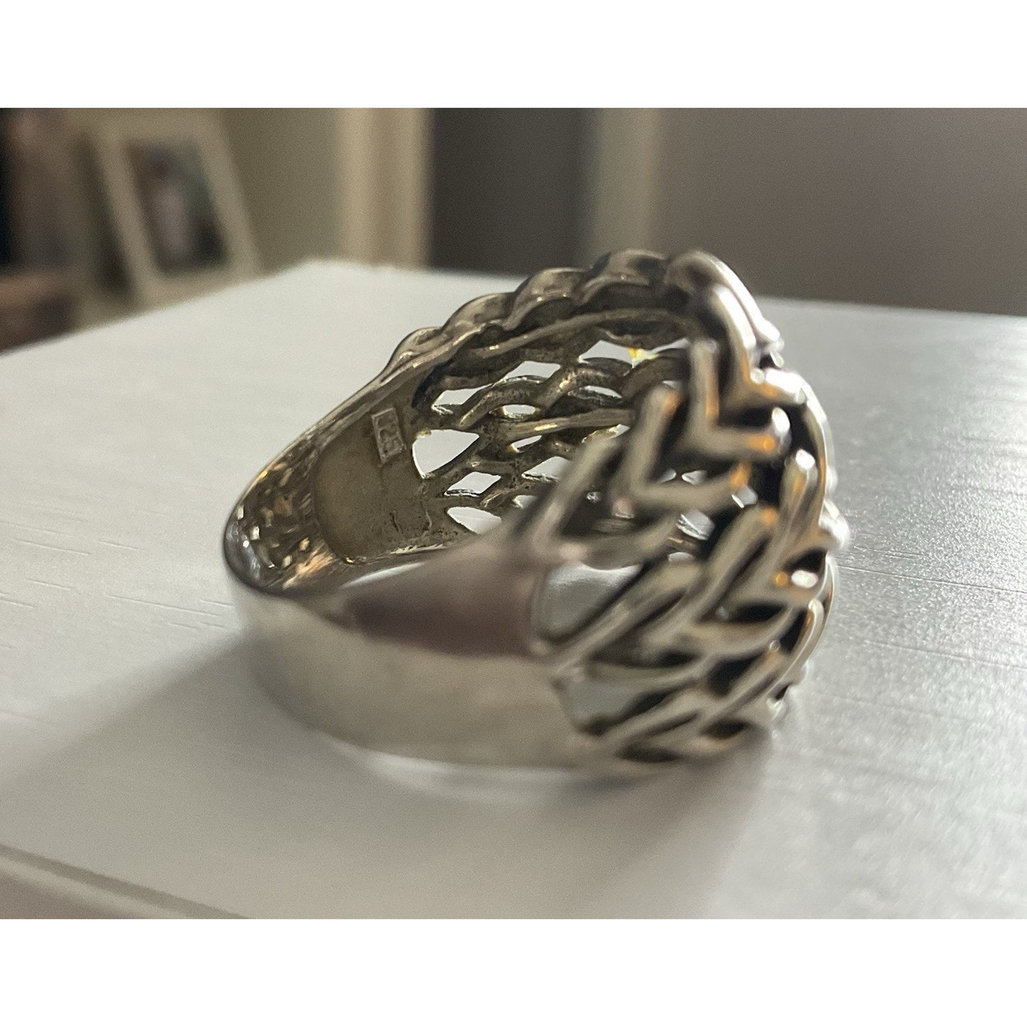 Sterling Silver Woven Vine Ring 925 Wide Band Openwork Celtic Style Size 8.5