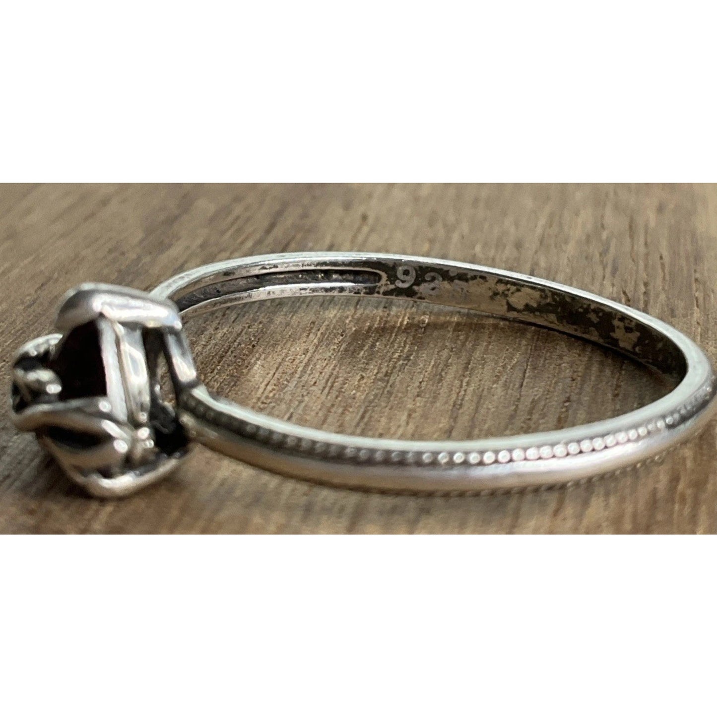 Sterling Silver Garnet Heart Bypass Love Ring 925 January Birthstone Size 10.25